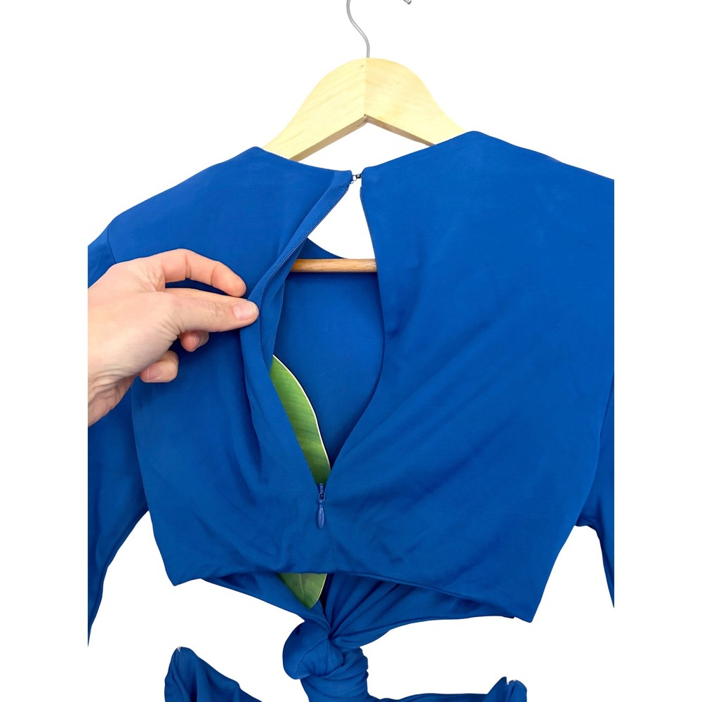Farm Rio Royal Blue Cut-Out Knot Front Long Sleeve Maxi Dress Gown Small NWT - Picture 11 of 15